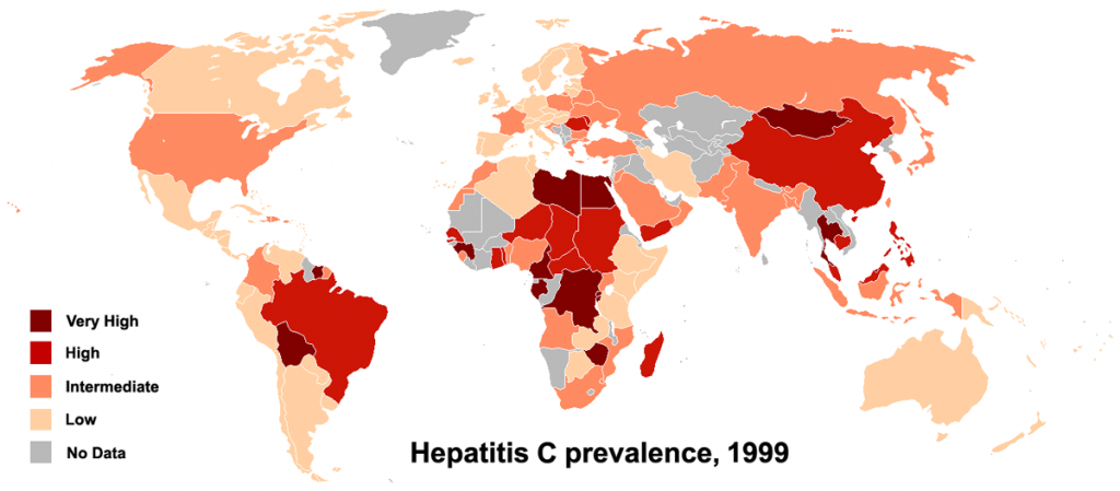 Udbredelsen af hepatitis C i verden